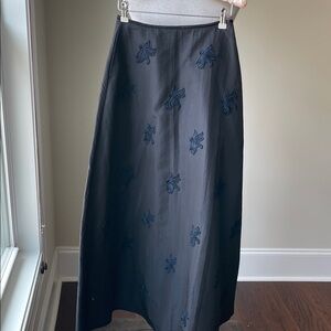 Elegant Navy Embroidered Maxi Skirt